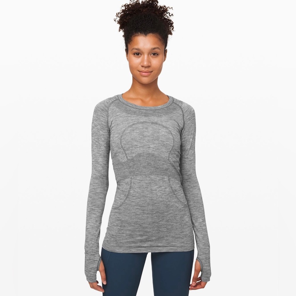 slate/white lululemon long sleeved swiftly tech